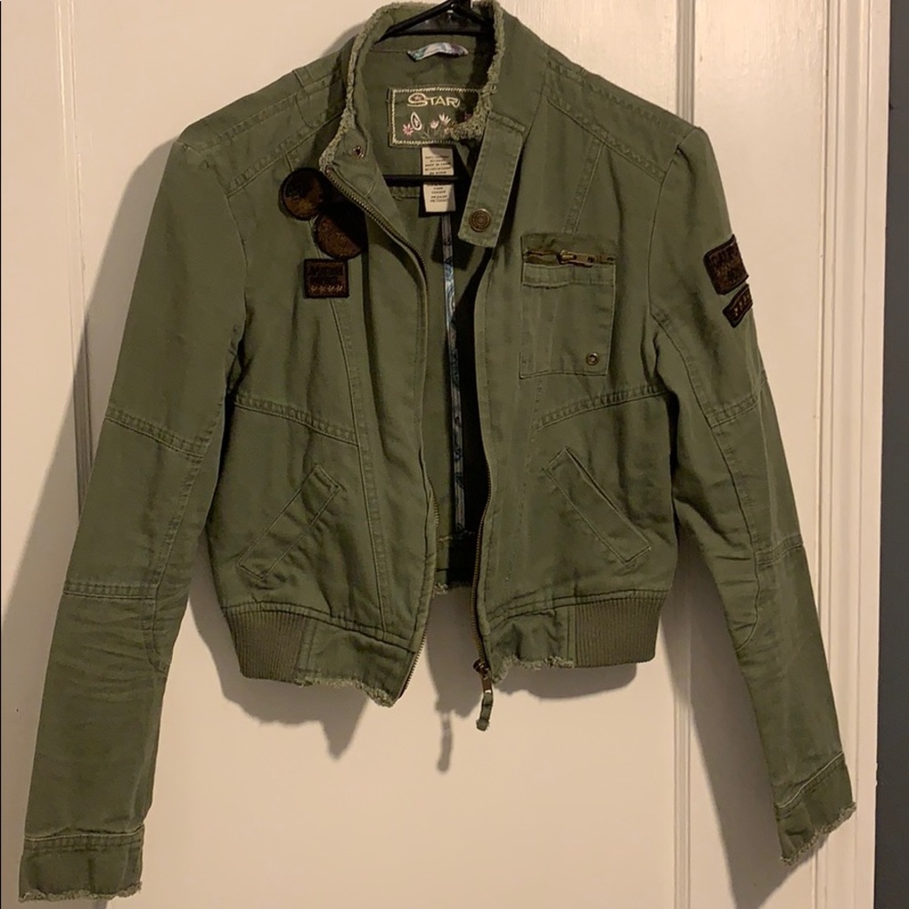 Star Jeans - Cropped Green Jean Jacket